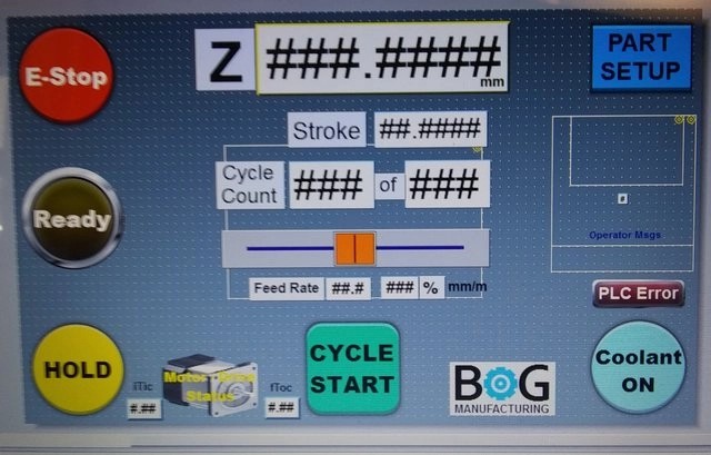 Screen example:  Maple Systems HMI as programmed for use by the machine operator.