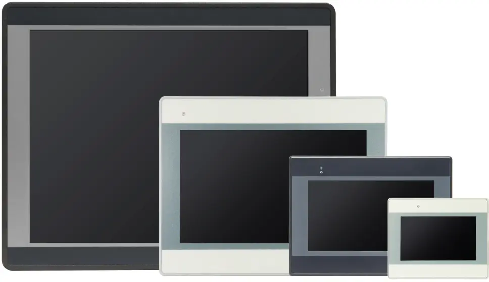 Image of 4 different sizes of touchscreen HMI